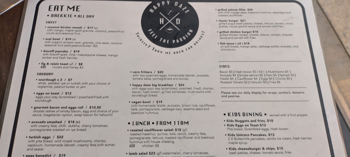 Menu Happy Daze Cafe, Ashfield-6