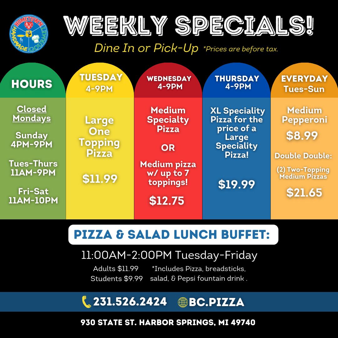 Menu Harbor Springs B.c. Pizza-2