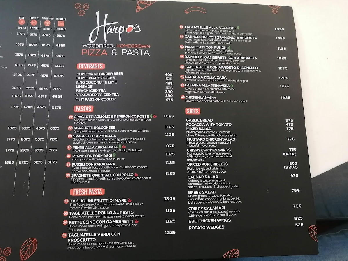 Menu Harpos Pizza And Pasta Nugegoda-1