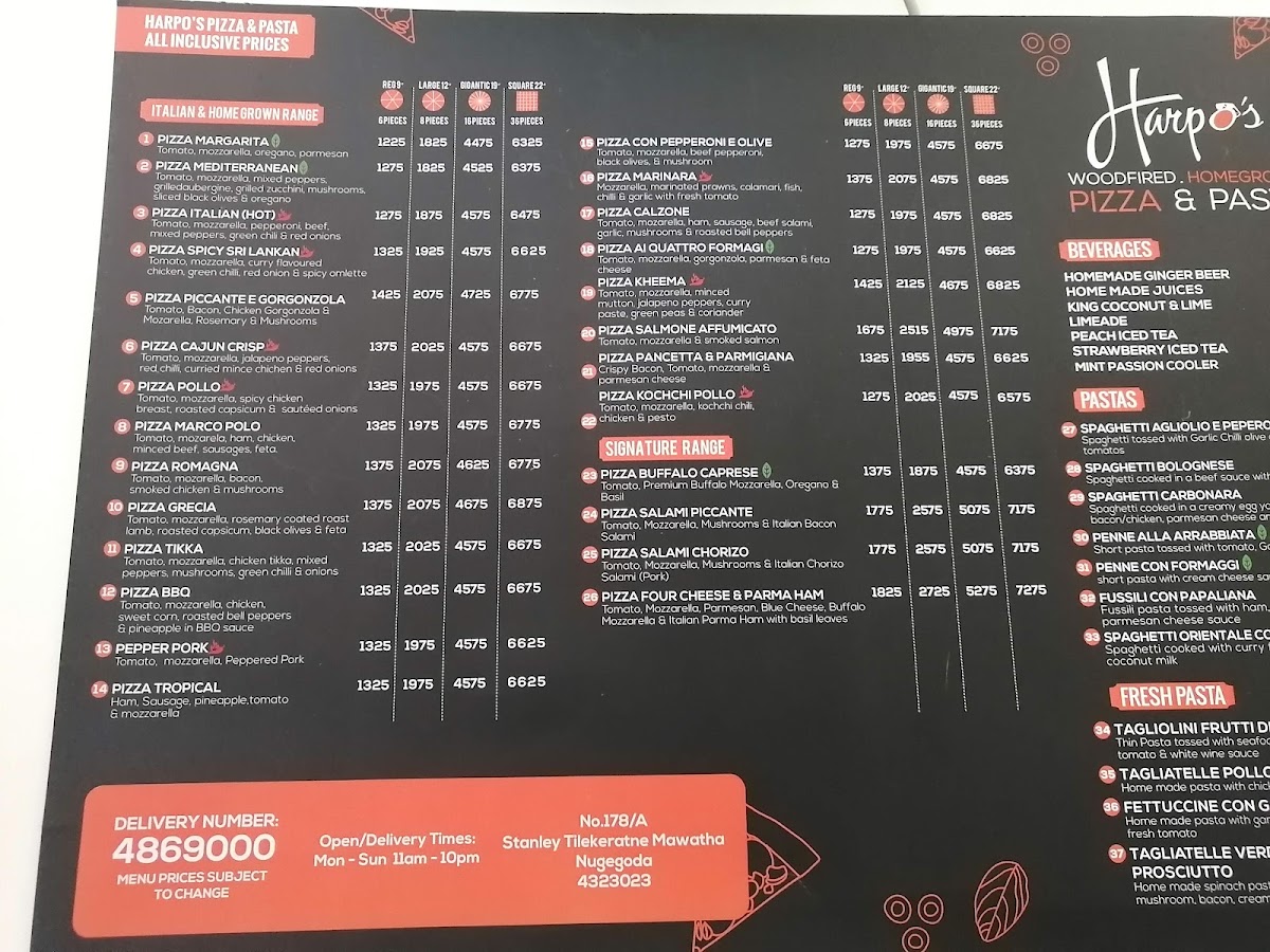 Menu Harpos Pizza And Pasta Nugegoda-3