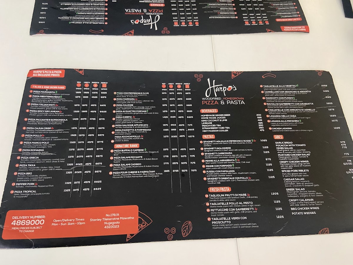 Menu Harpos Pizza And Pasta Nugegoda-5