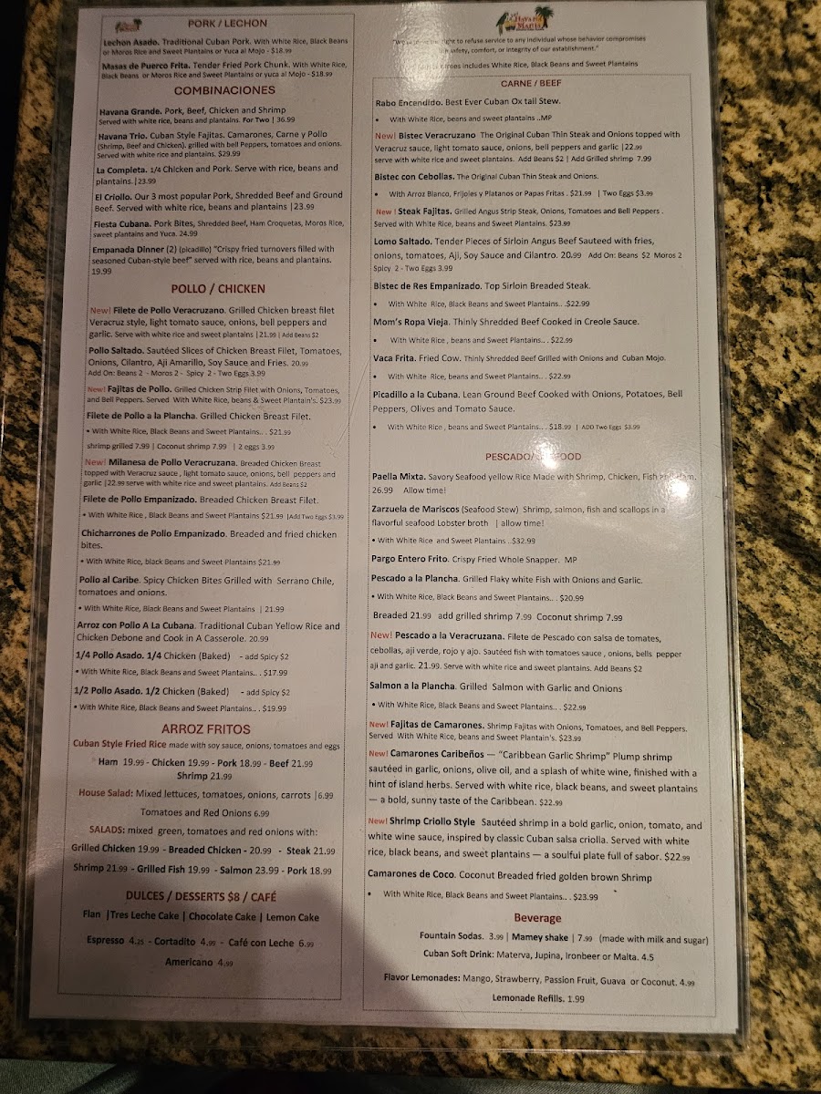 Menu Havana Mania-1