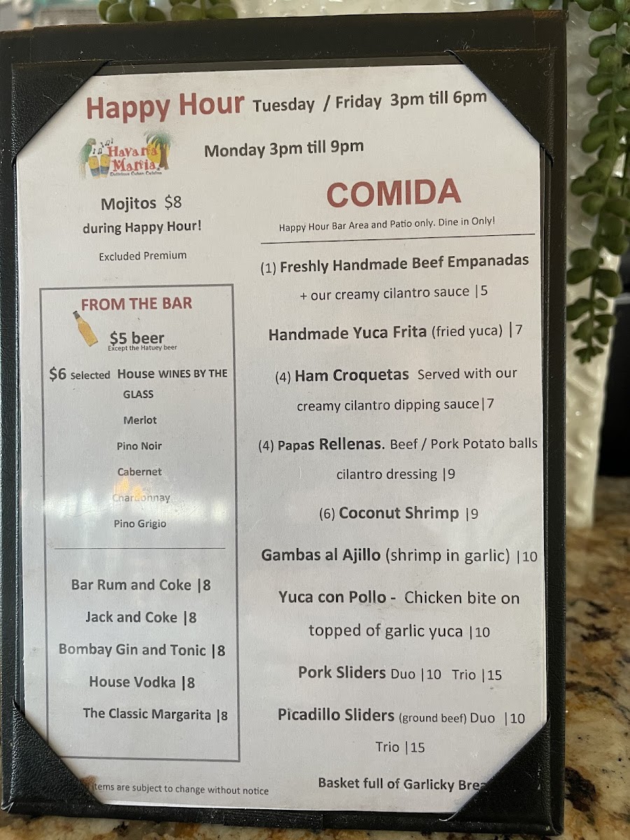 Menu Havana Mania-7