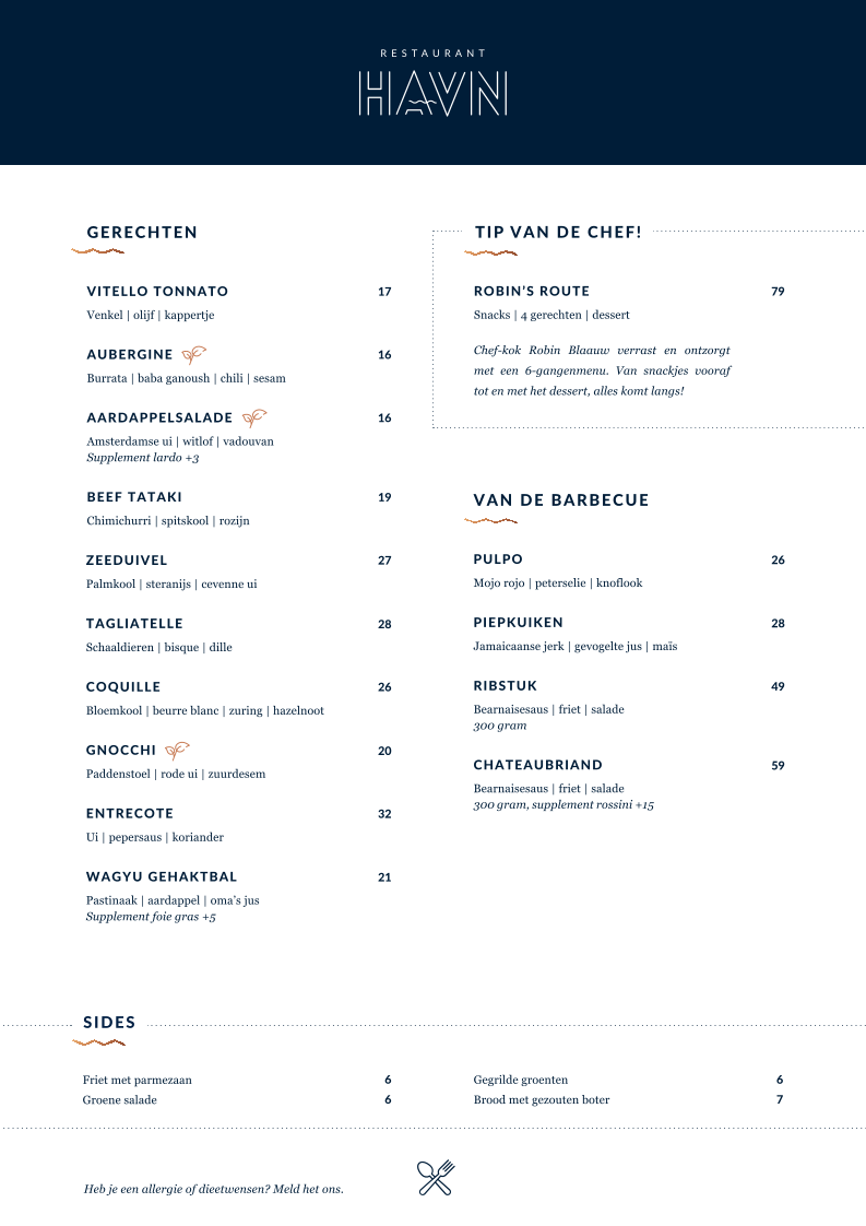 Menu Havn - Restaurant In Hoorn-1