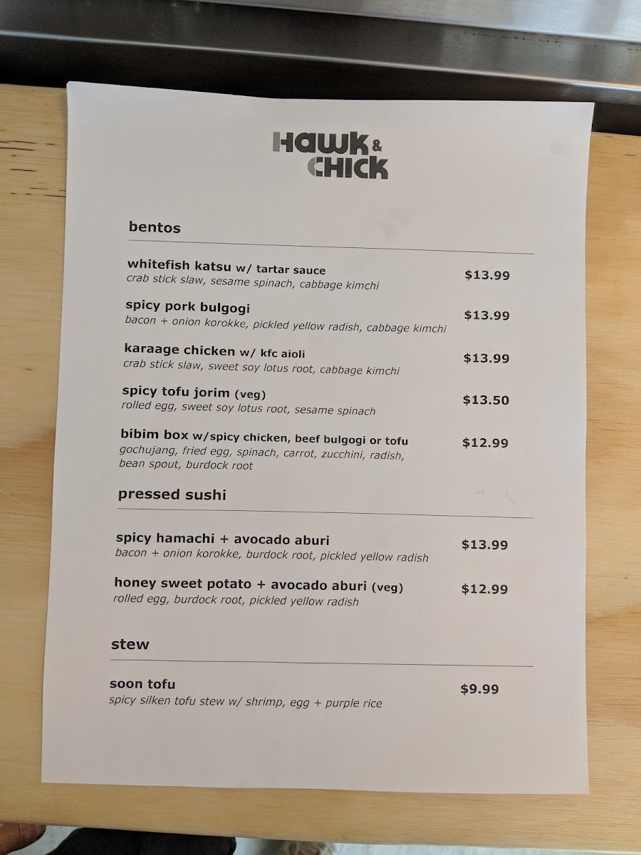 Menu Hawk & Chick-10