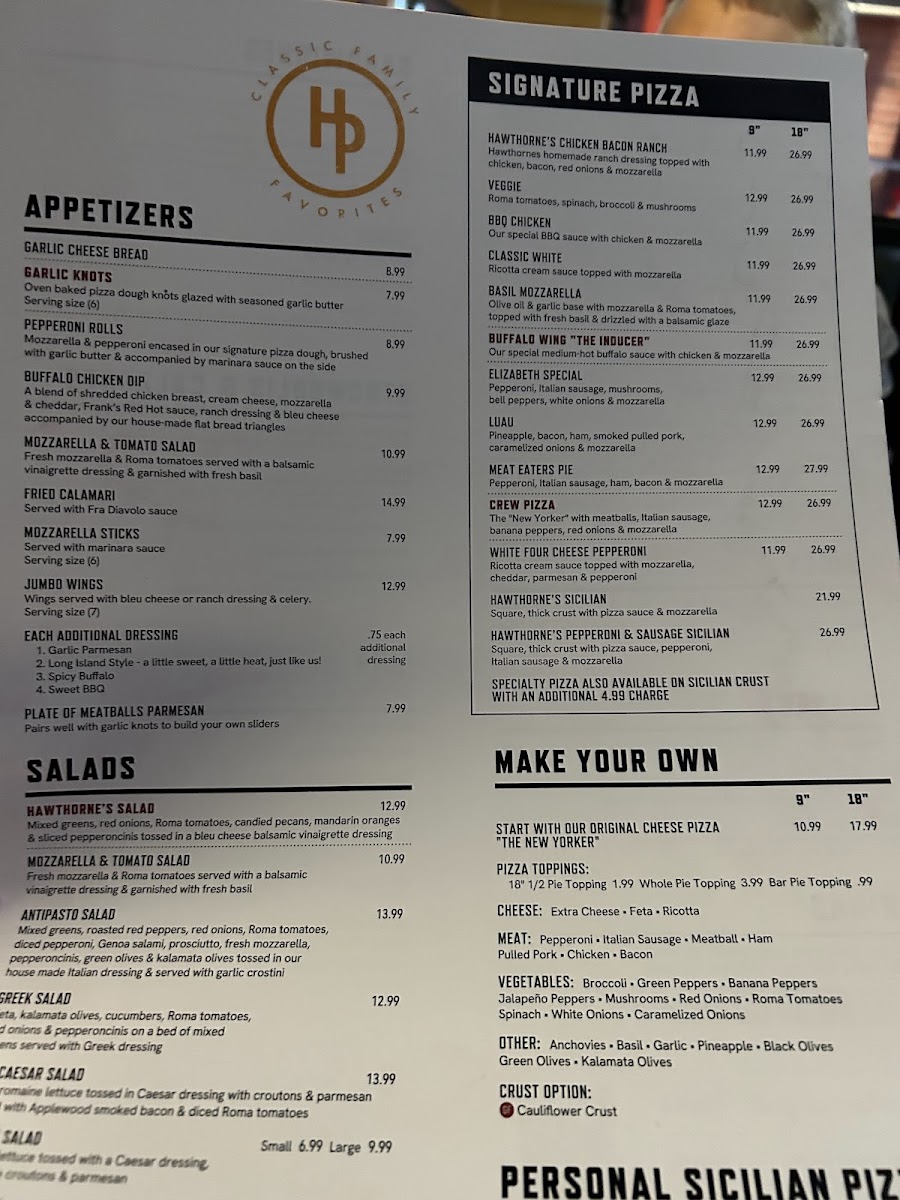 Menu Hawthorne's New York Pizza And Bar Mint Hill-4