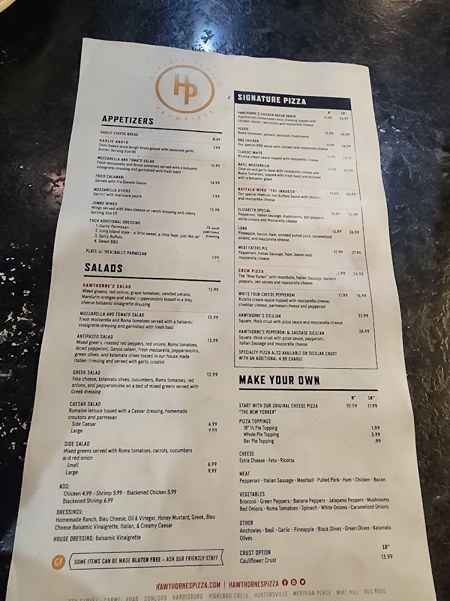 Menu Hawthorne's New York Pizza And Bar Mint Hill-5