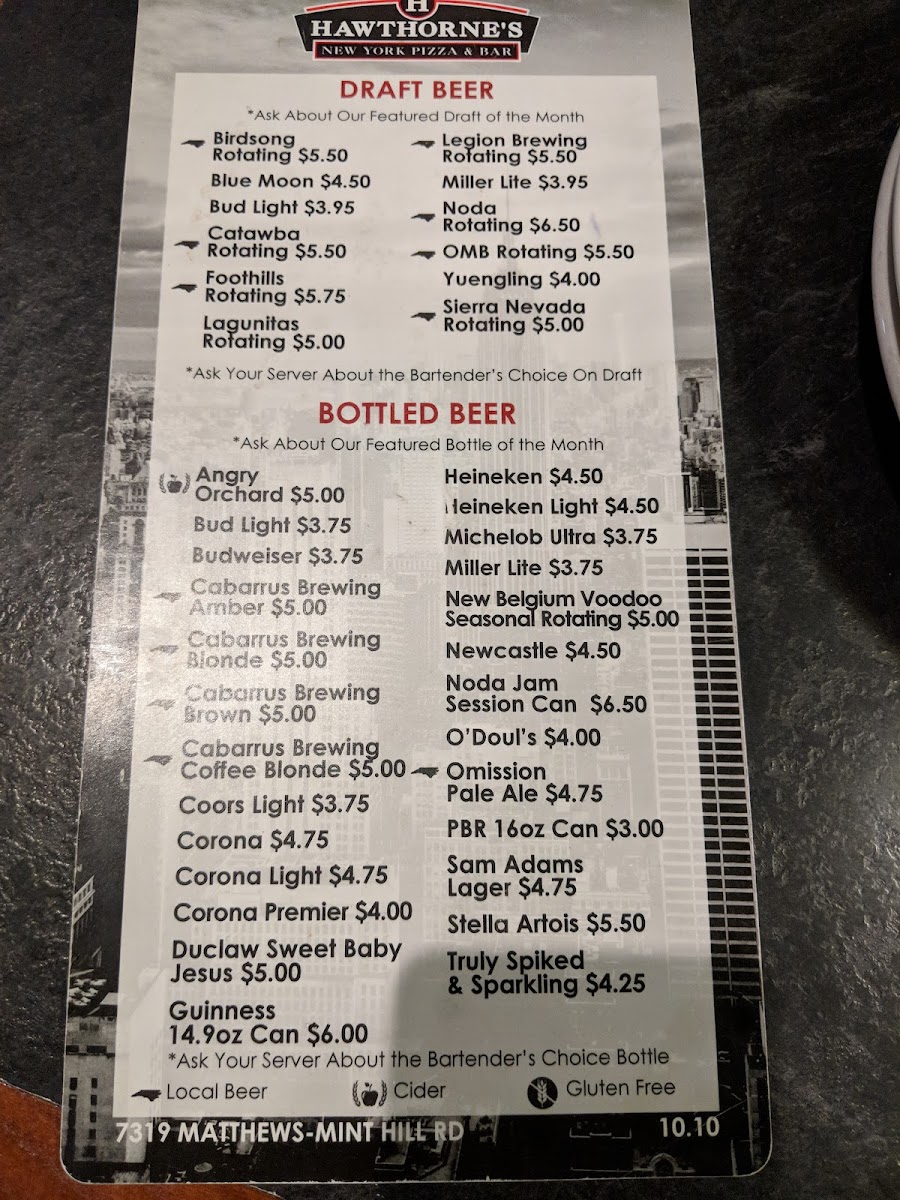 Menu Hawthorne's New York Pizza And Bar Mint Hill-7