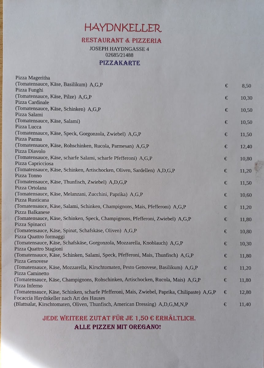 Menu Haydnkeller Restaurant & Pizzeria-1