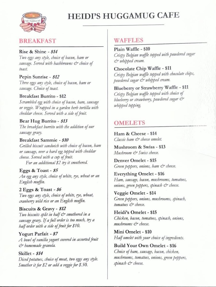 Menu Heidi’S Huggamug Cafe-1