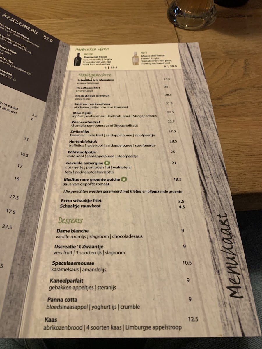Menu Herberg Restaurant 't Zwaantje-1