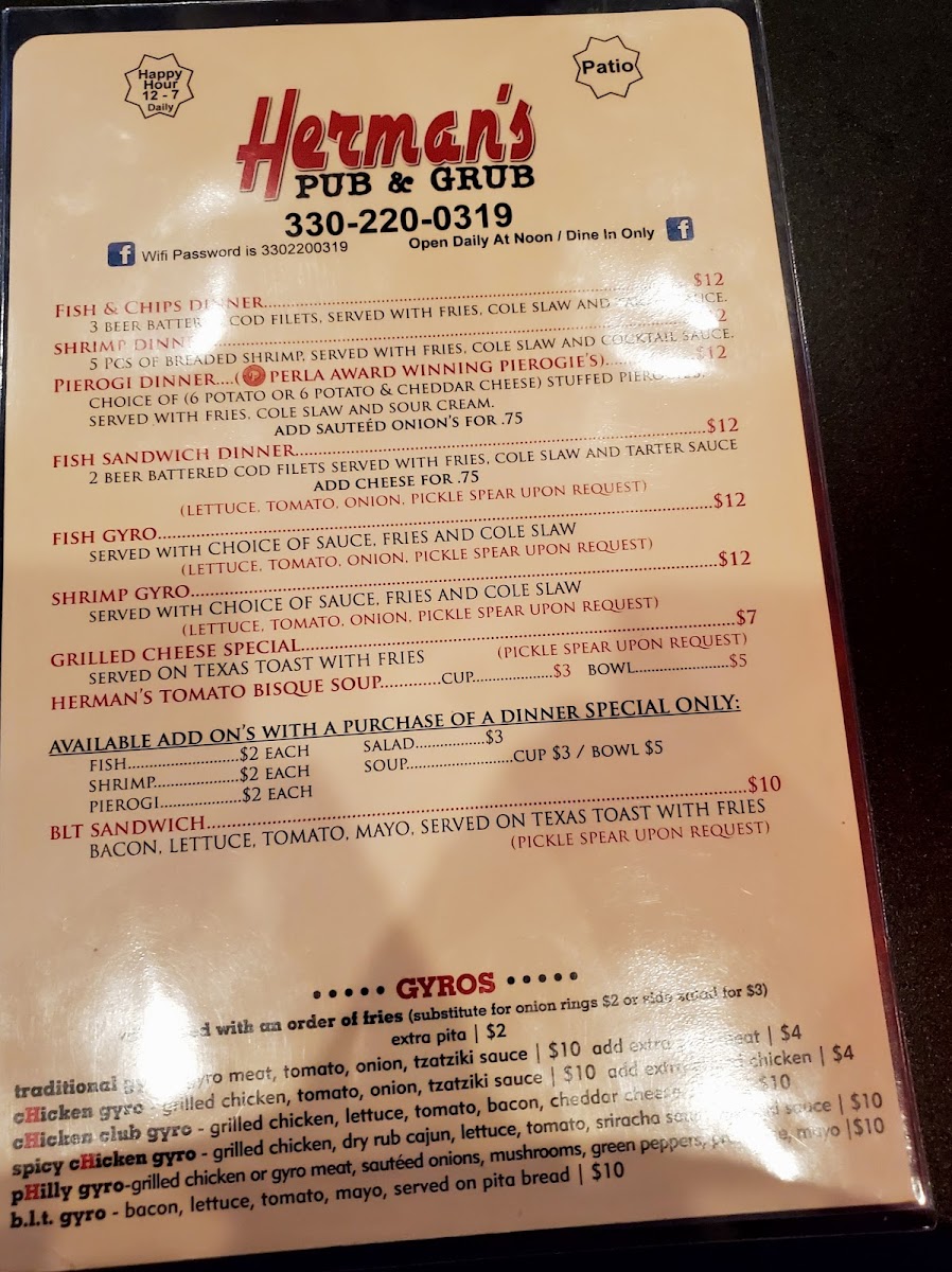 Menu Herman's Pub And Grub-1