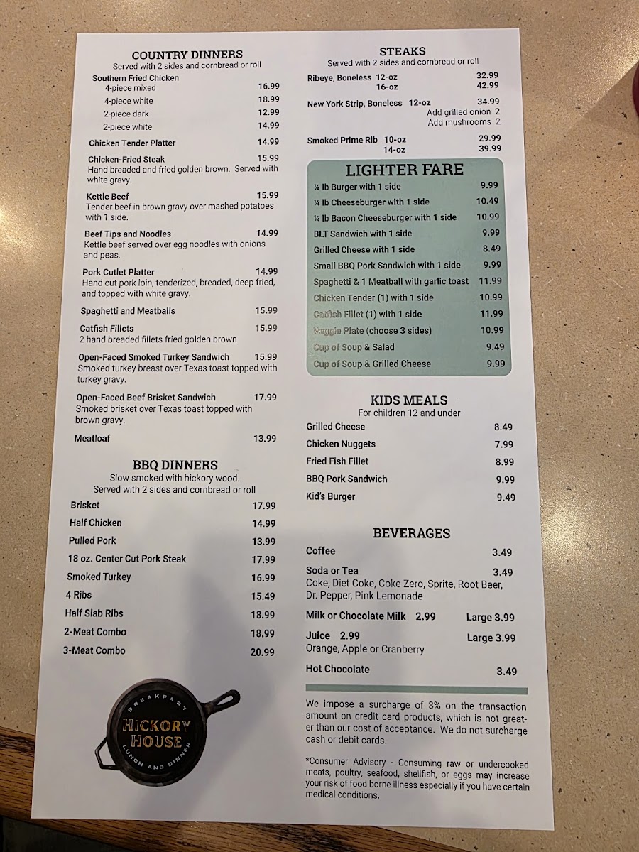 Menu Hickory House Restaurant-1