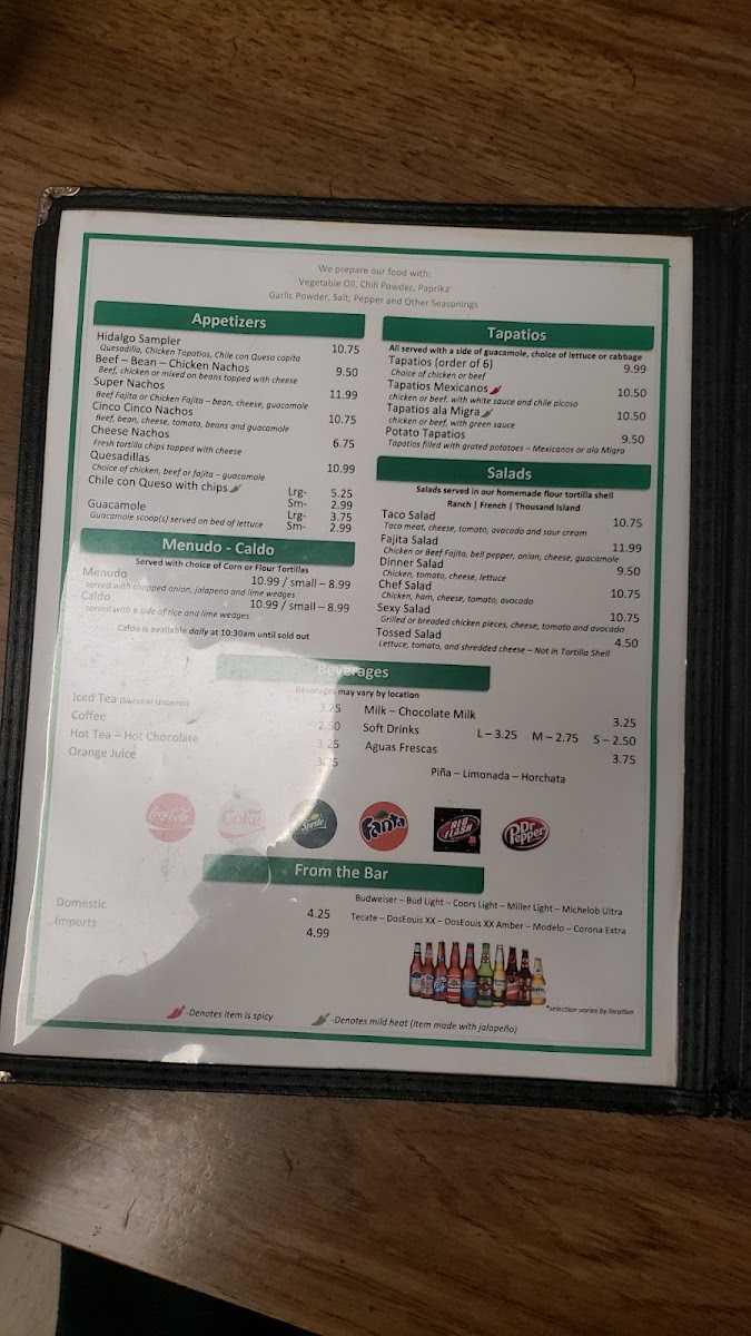 Menu Hidalgo's Restaurant-5