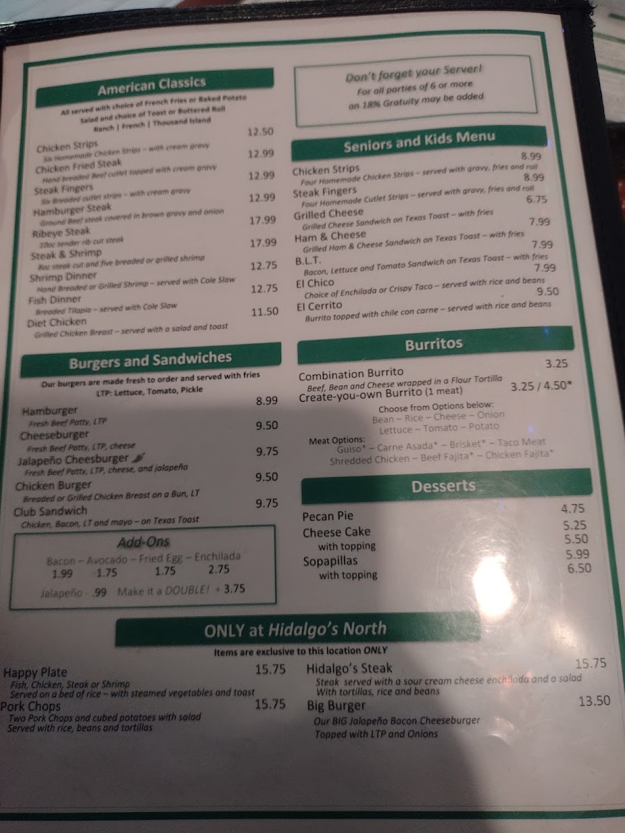 Menu Hidalgo's Restaurant-6