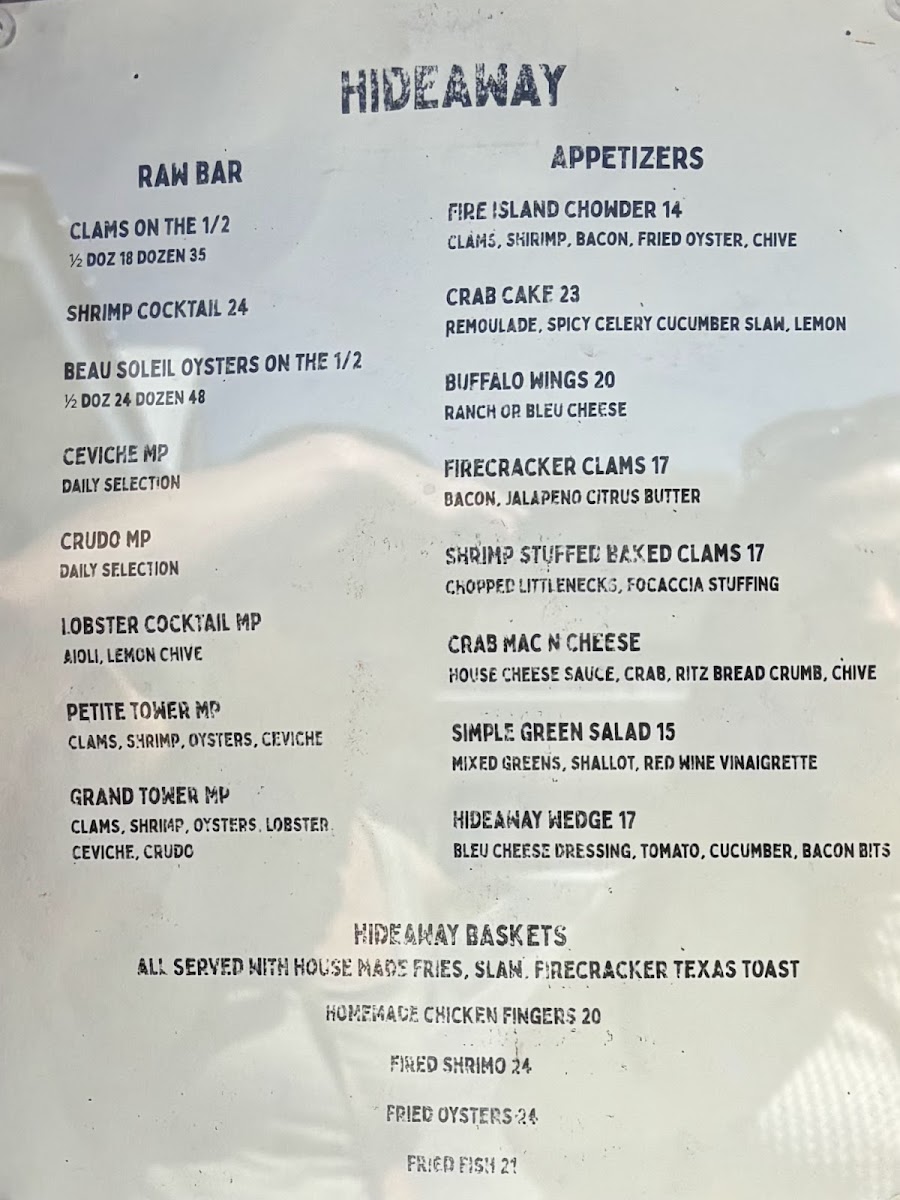 Menu Hideaway Restaurant-1