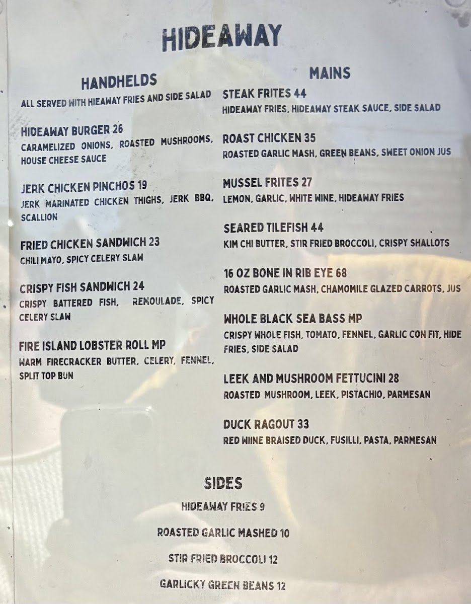 Menu Hideaway Restaurant-2