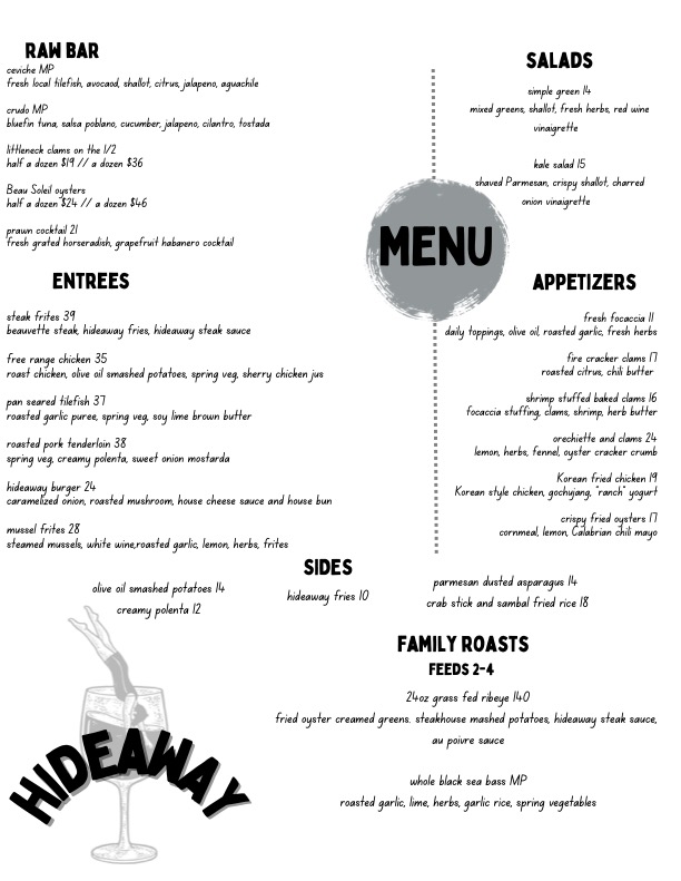 Menu Hideaway Restaurant-5