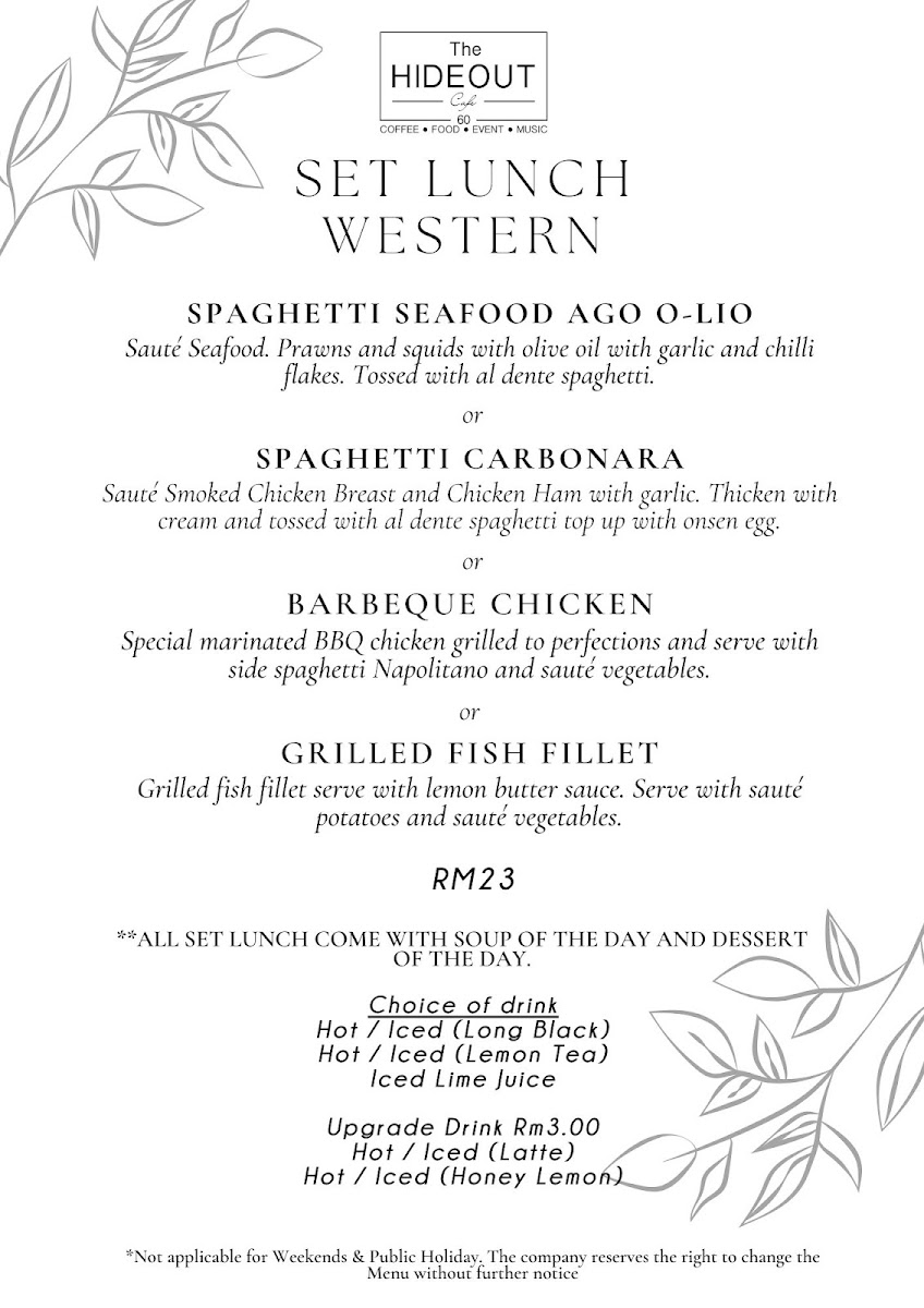 Menu Hideout Cafe 60-1