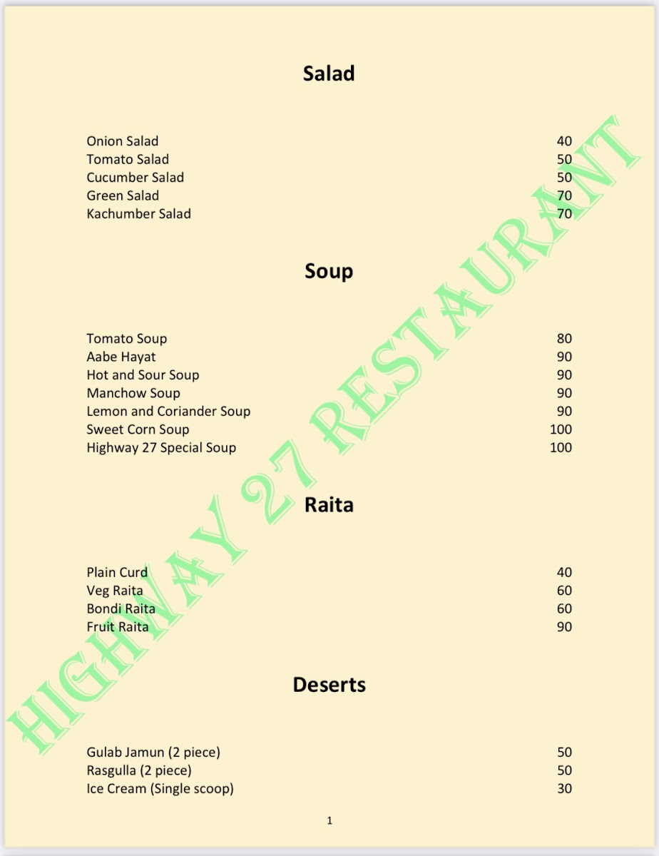 Menu Highway 27 Restaurant-8