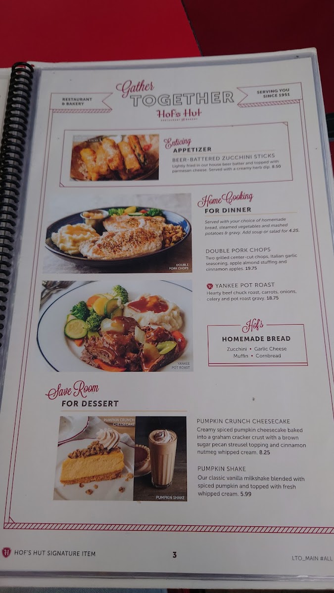 Menu Hof's Hut Restaurant & Bakery-10