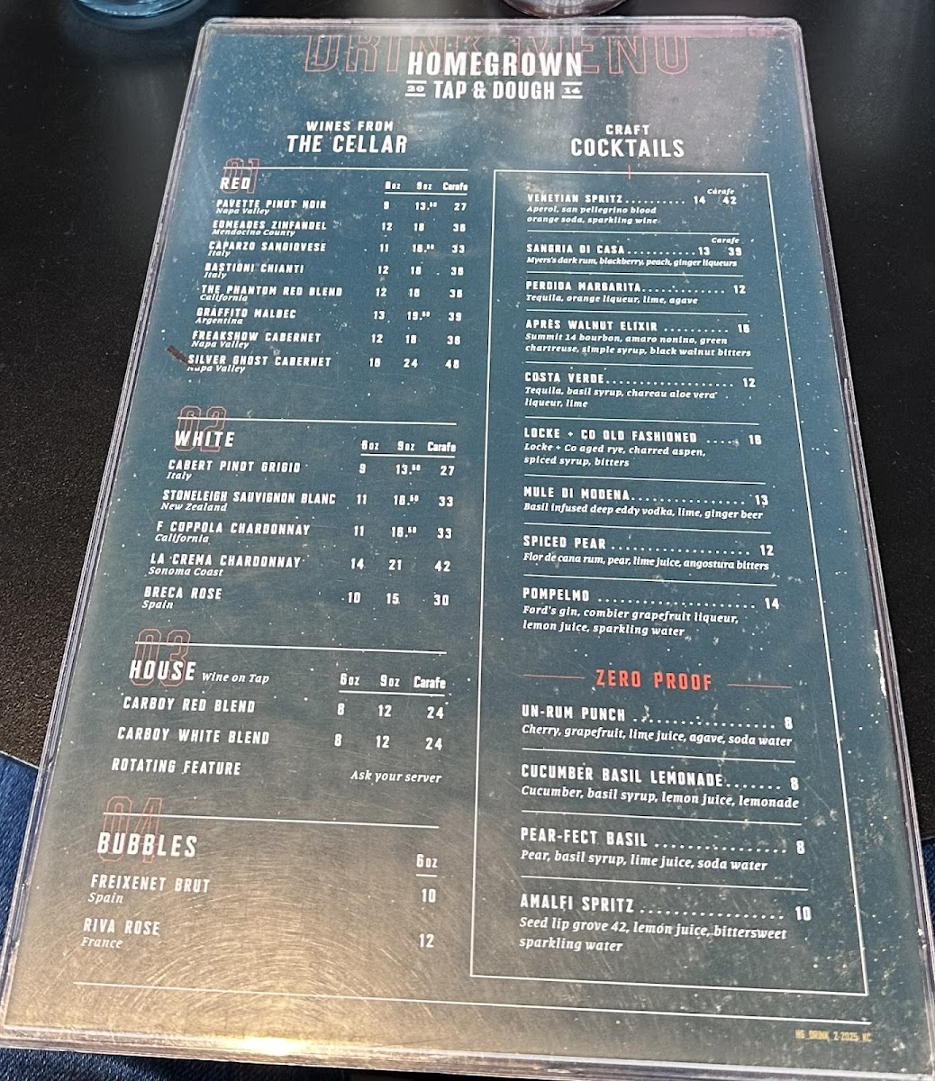 Menu Homegrown Tap & Dough-1