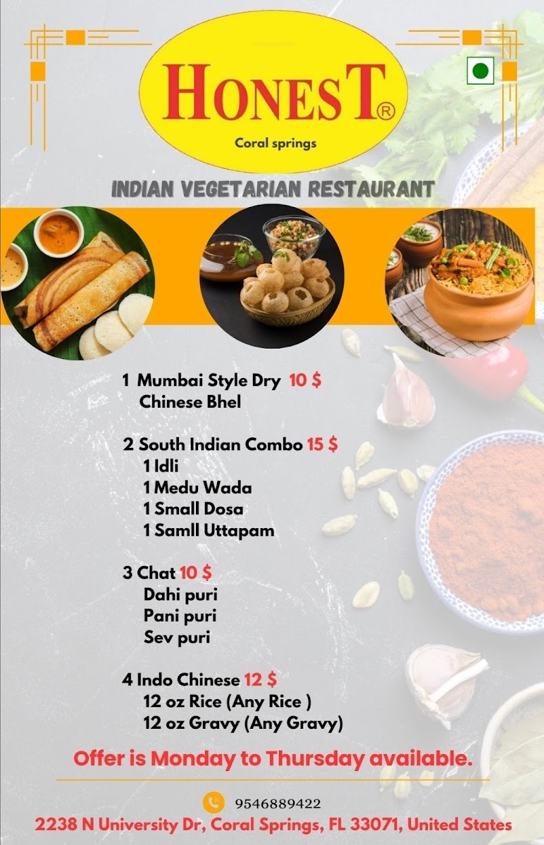 Menu Honest Indian Vegetarian Restaurant-1