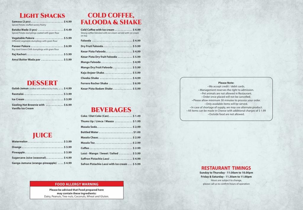 Menu Honest Indian Vegetarian Restaurant-5