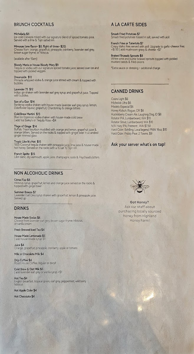 Menu Honey Eatery And Social Club-1