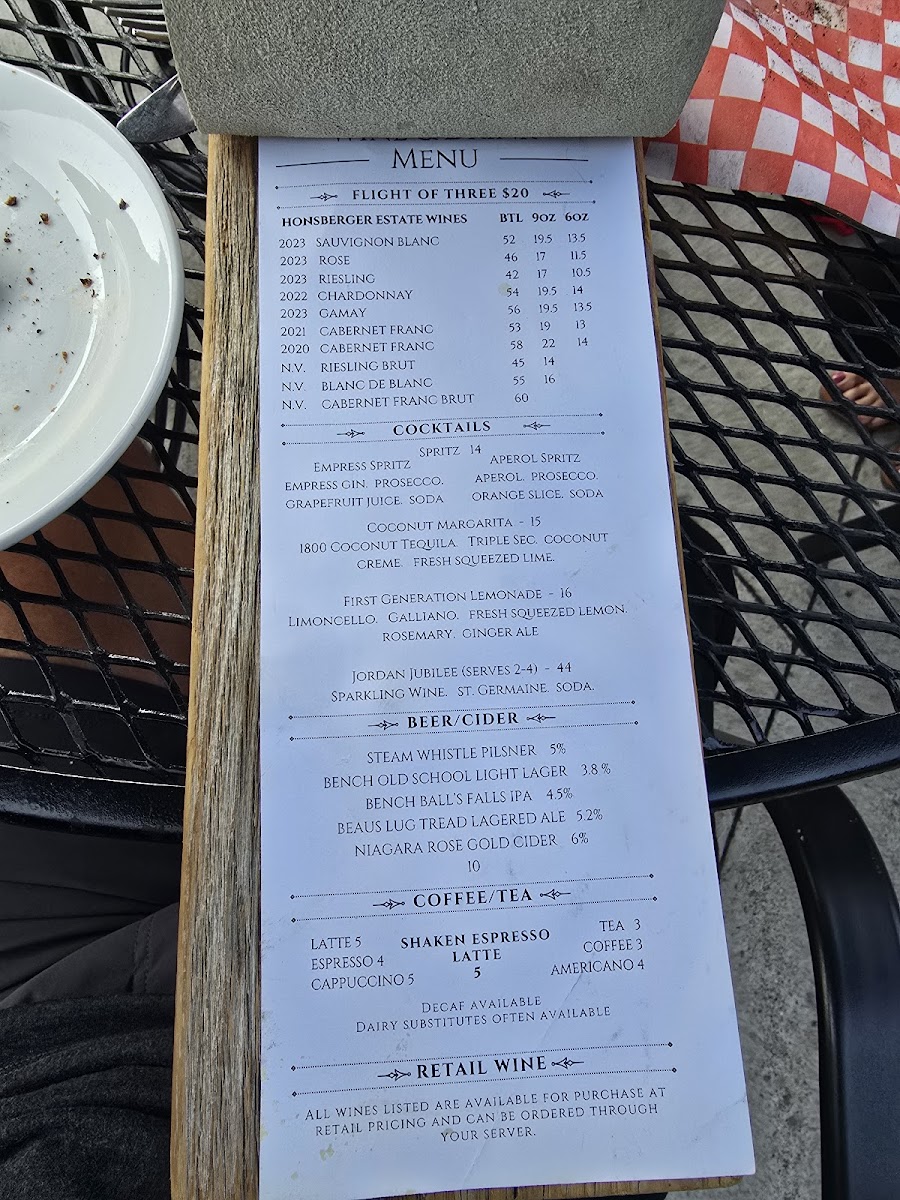 Menu Honsberger Estate Winery, Restaurant And Event Venue-5
