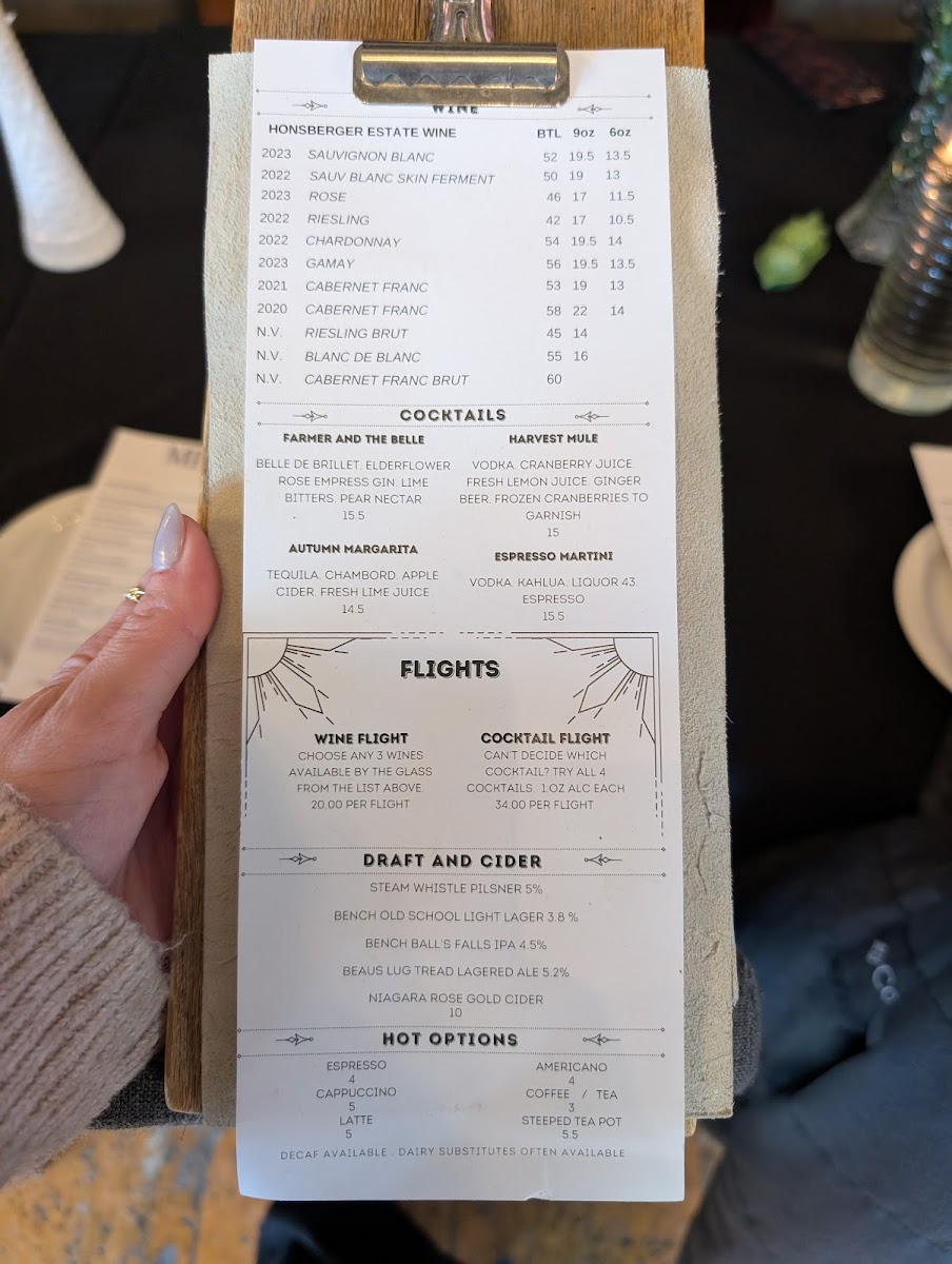 Menu Honsberger Estate Winery, Restaurant And Event Venue-9