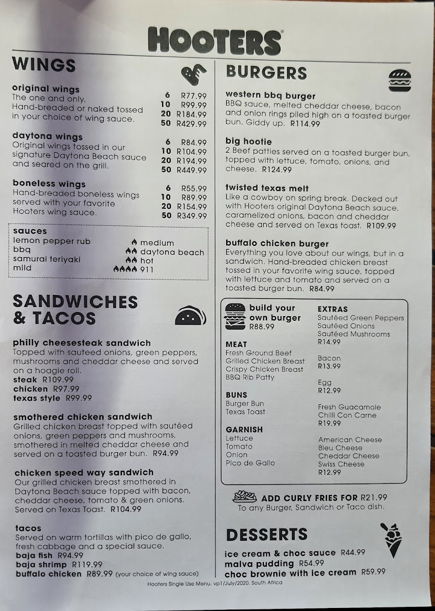 Menu Hooters Fourways-1
