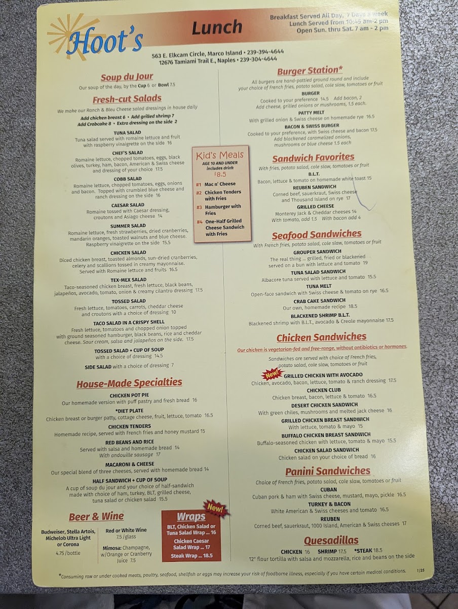 Menu Hoot's Breakfast & Lunch-1