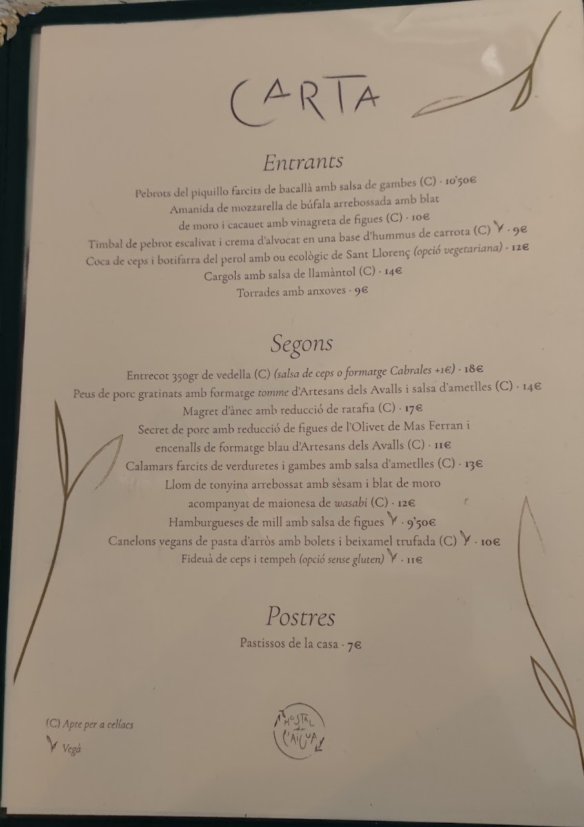 Menu Hostal De L'aigua-2