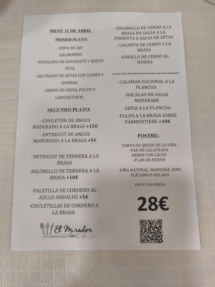 Menu Hostal Restaurante El Mirador-1