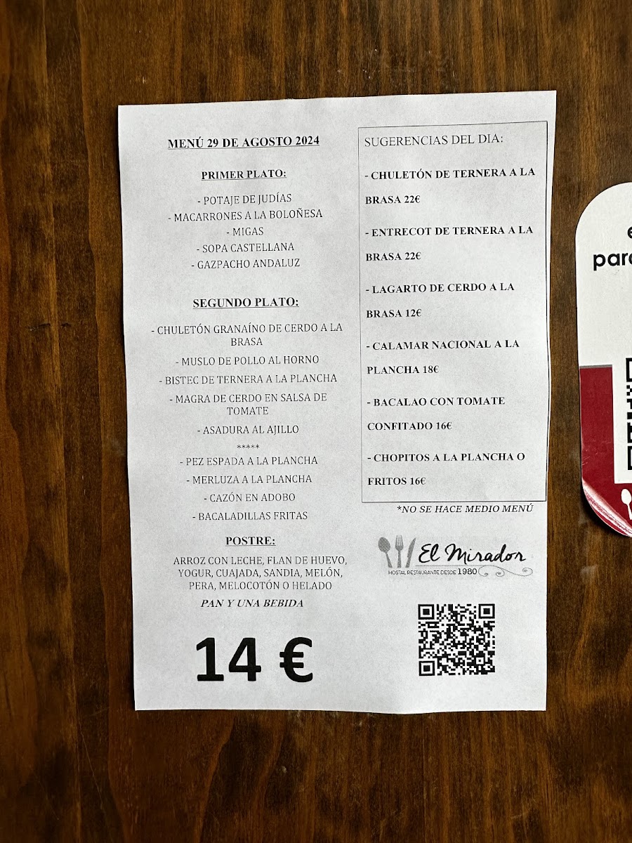 Menu Hostal Restaurante El Mirador-10