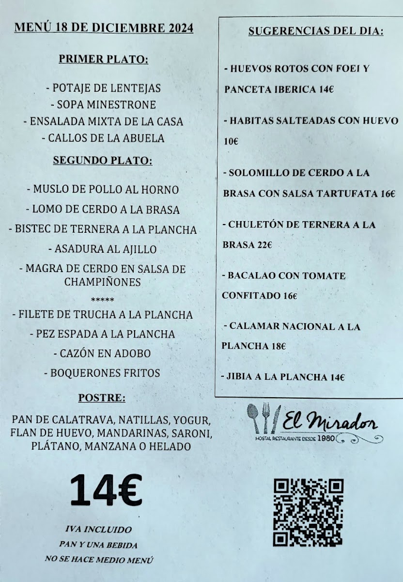 Menu Hostal Restaurante El Mirador-2