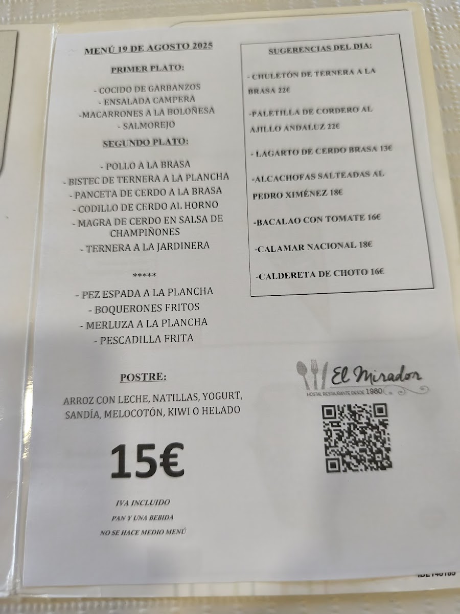 Menu Hostal Restaurante El Mirador-4