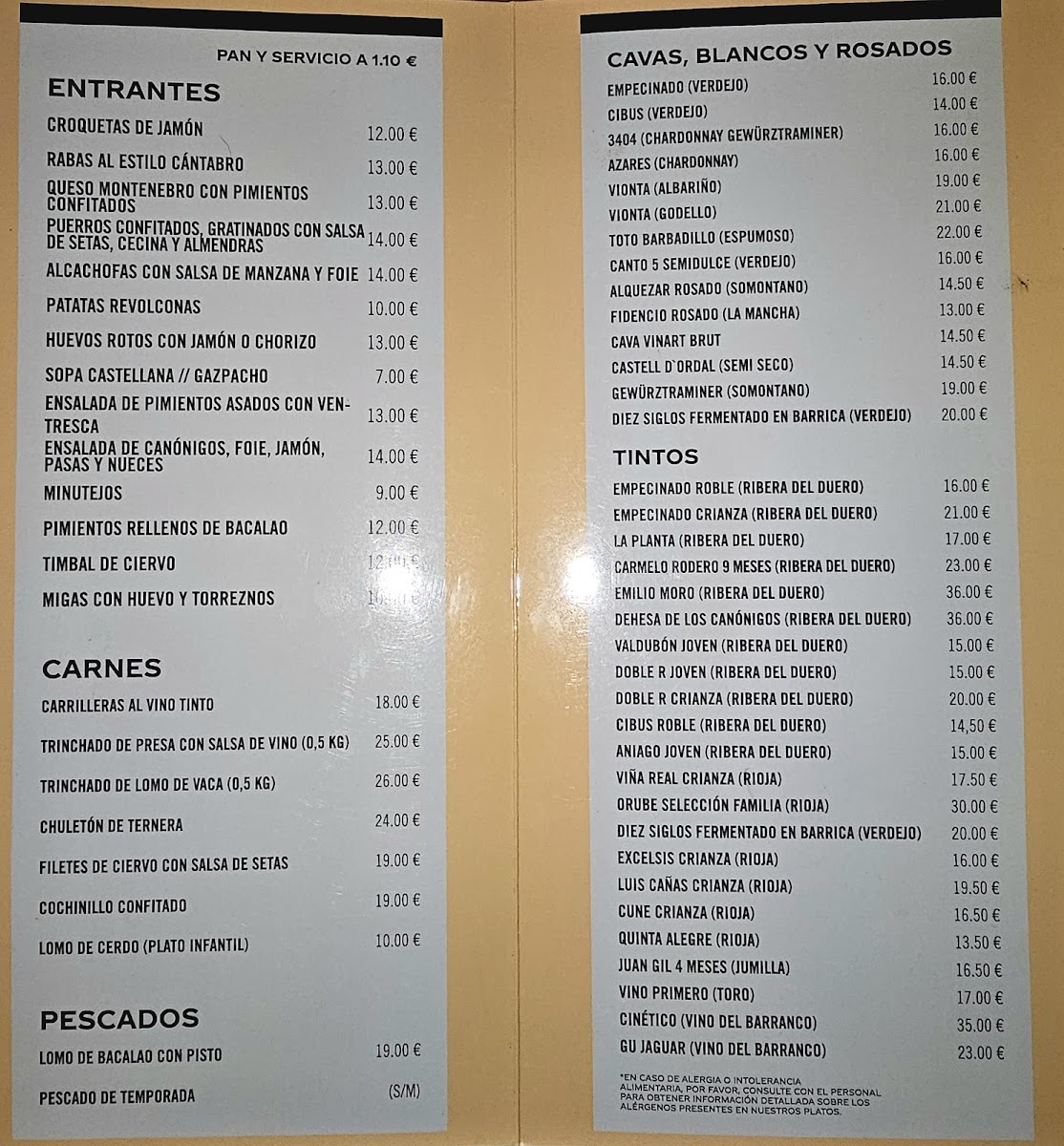 Menu Hostal Villa El Colmenar-1
