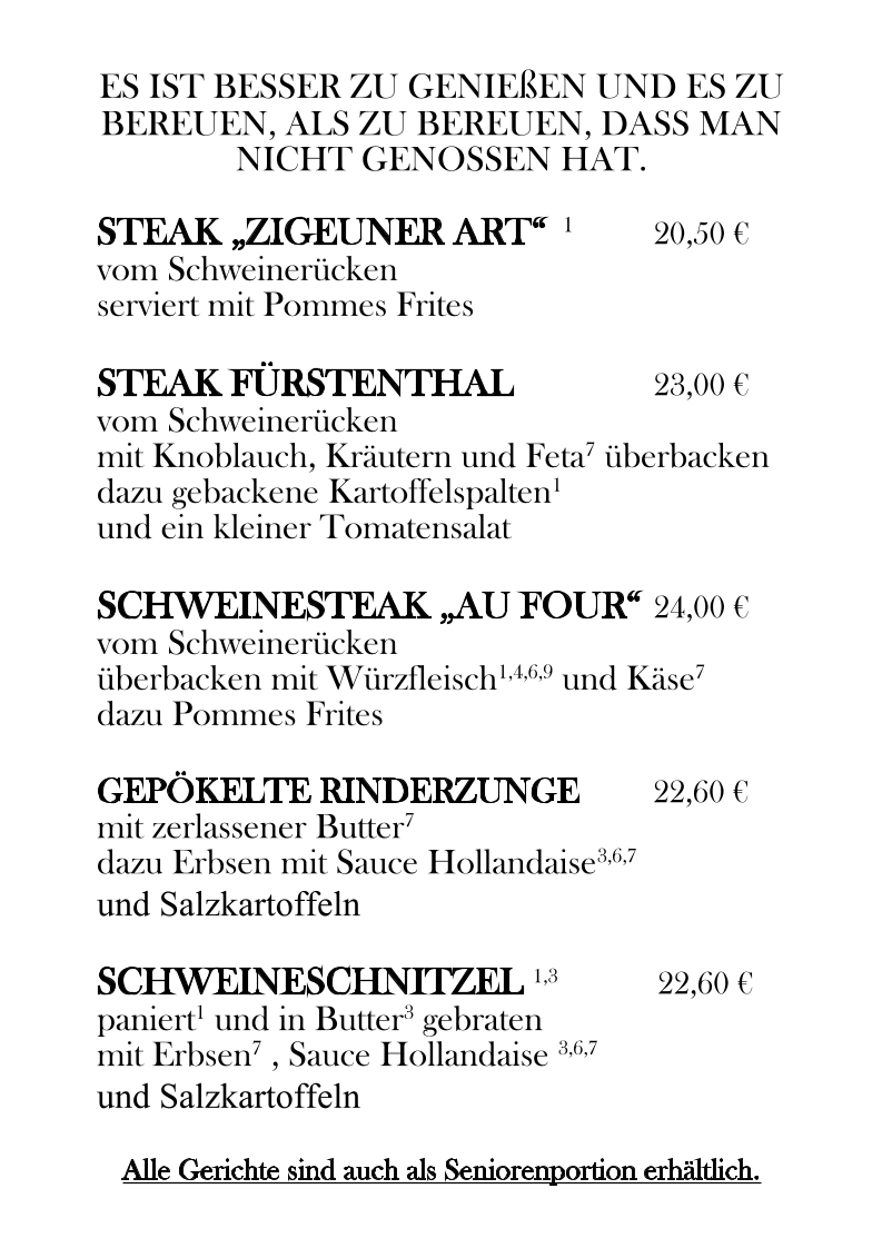 Menu Hotel & Restaurant 'gasthof Zum Fürstenthal'-1