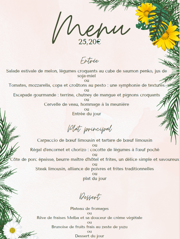 Menu Hôtel Restaurant La Croix Verte-2