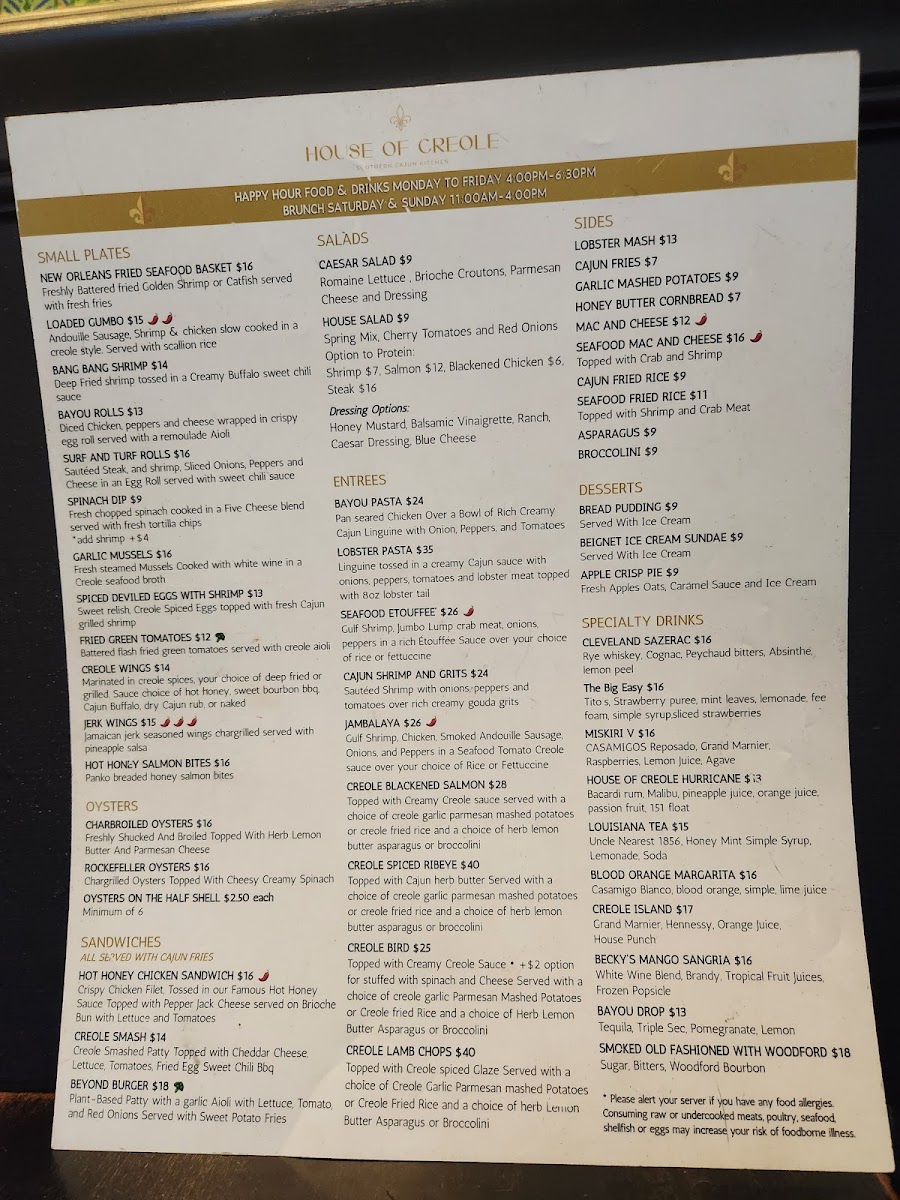 Menu House Of Creole Cleveland-1