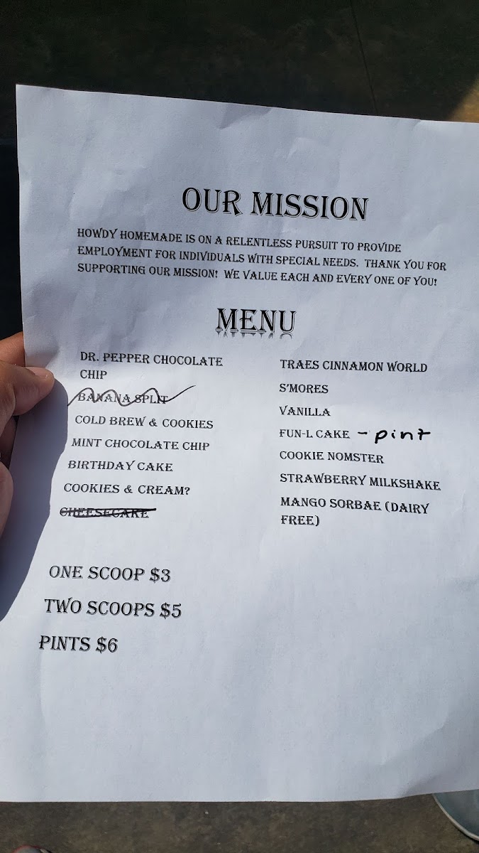 Menu Howdy Homemade Ice Cream Katy-1