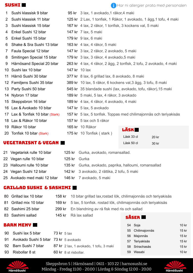 Menu Härnö Sushi Restaurang Ab-1