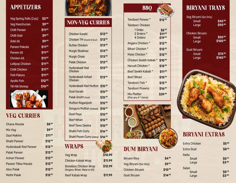 Menu Hyderabad House Calgary Nw-1
