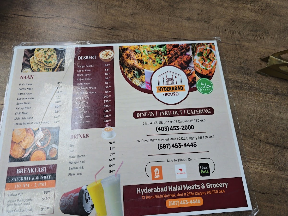 Menu Hyderabad House Calgary Nw-10
