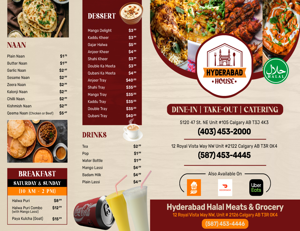 Menu Hyderabad House Calgary Nw-2