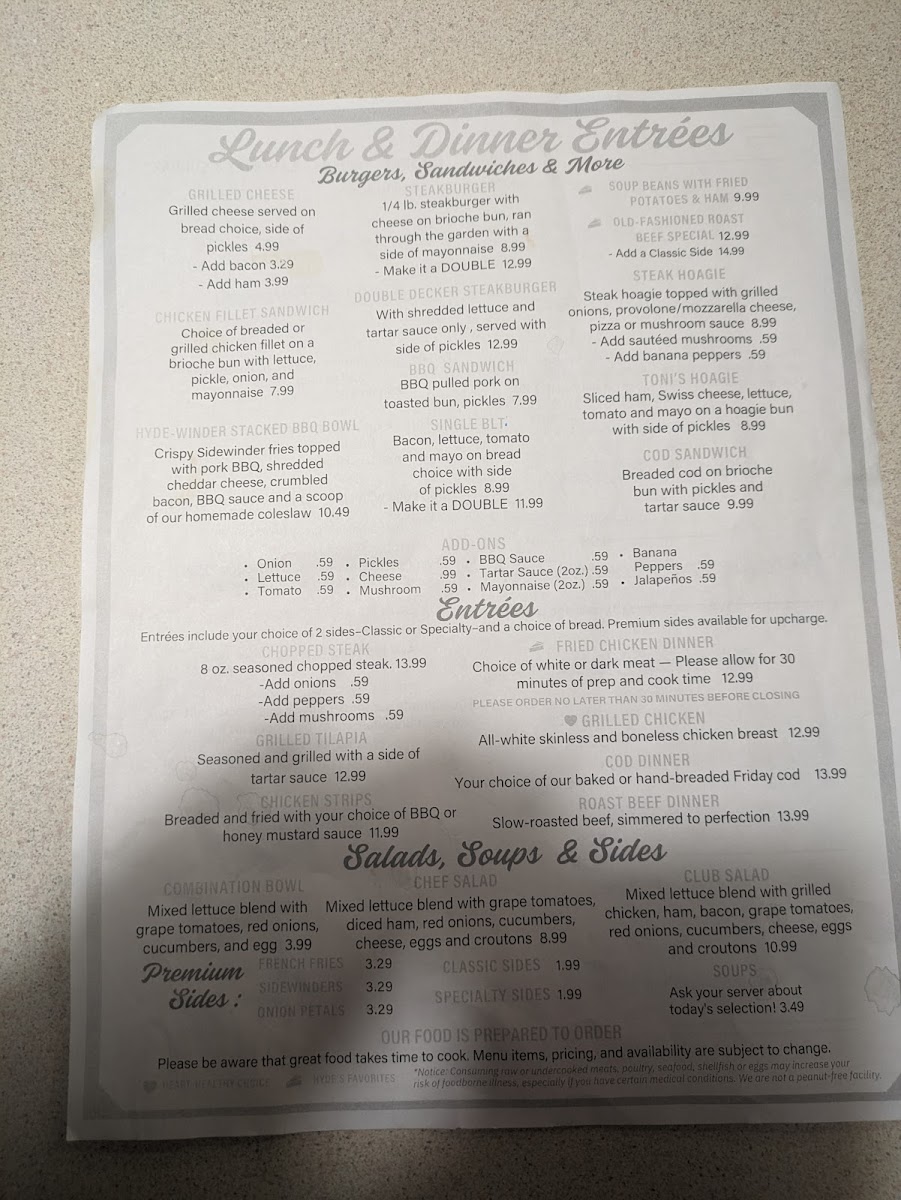 Menu Hyde's Restaurant, Inc.-10