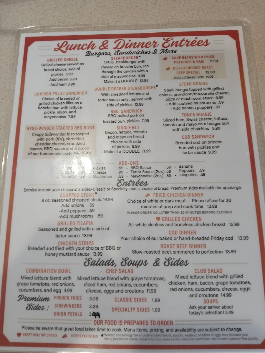 Menu Hyde's Restaurant, Inc.-2