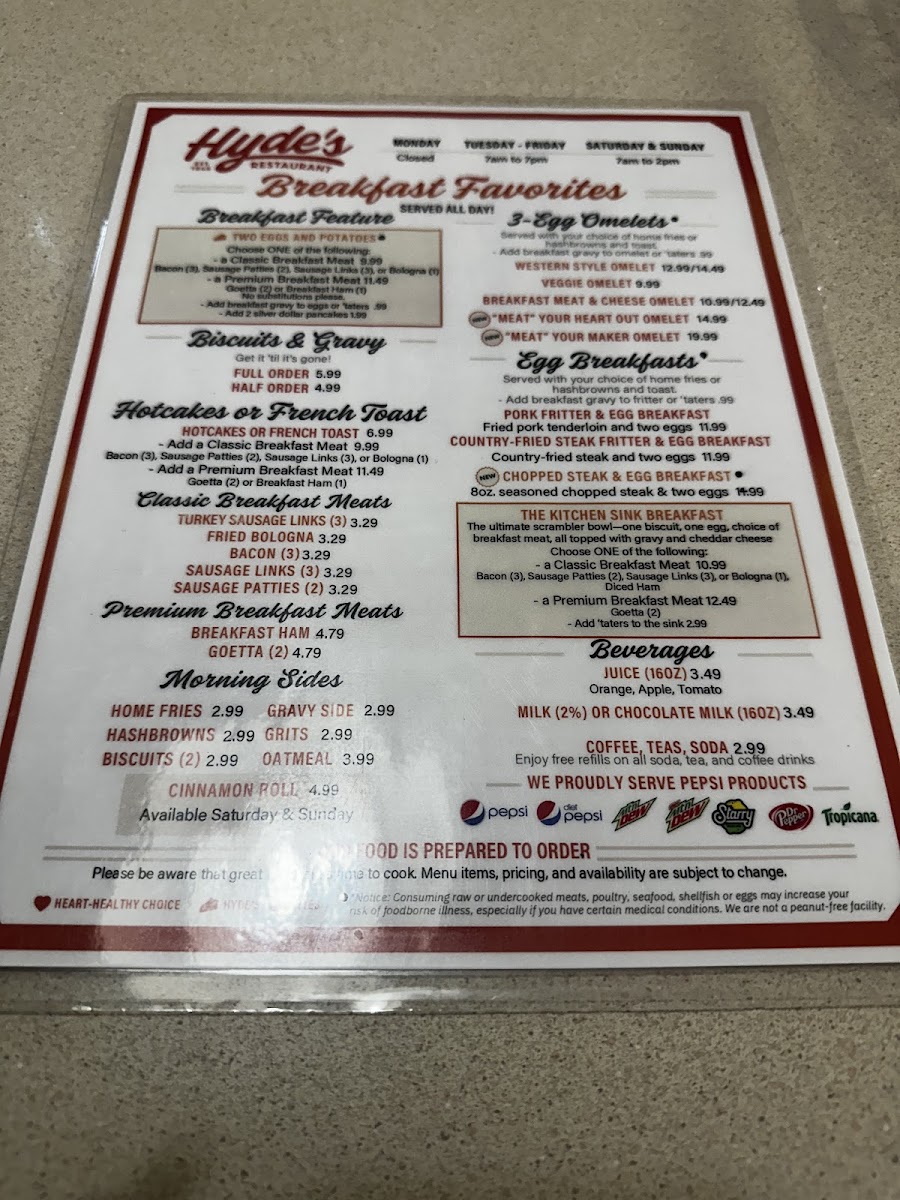 Menu Hyde's Restaurant, Inc.-5